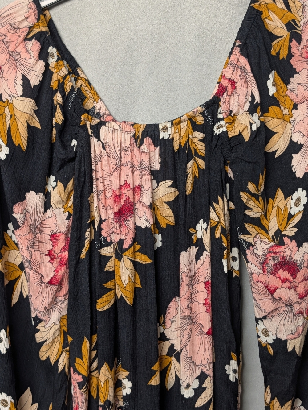 Black Floral Long Sleeve Babydoll Dress - Pink & Mustard Flowers - Picture 2 of 10